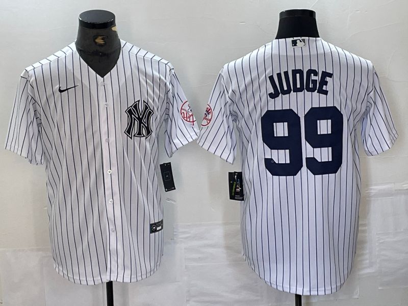 Men New York Yankees 99 Judge White Stripe Second generation joint name Nike 2024 MLB Jersey style 1